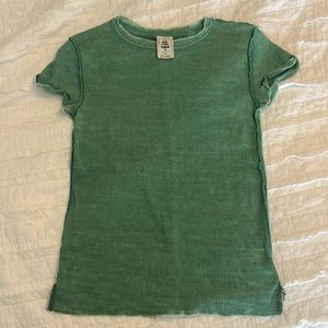 Free People/We the Free Green Waffle Short Sleeve Shirt; Size: Small